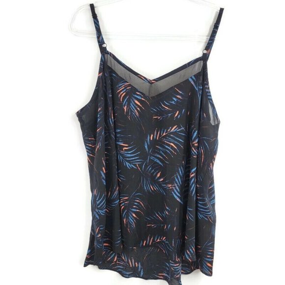 Black Tropical Palm Sophie Cami Sheer Chiffon Women Top Camisole - Picture 3 of 12
